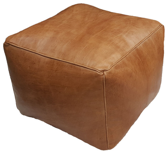 Shop Houzz Minda Home Cube, Small Earth Minda Home Stitched Leather Pouf - Floor Pillows And Poufs